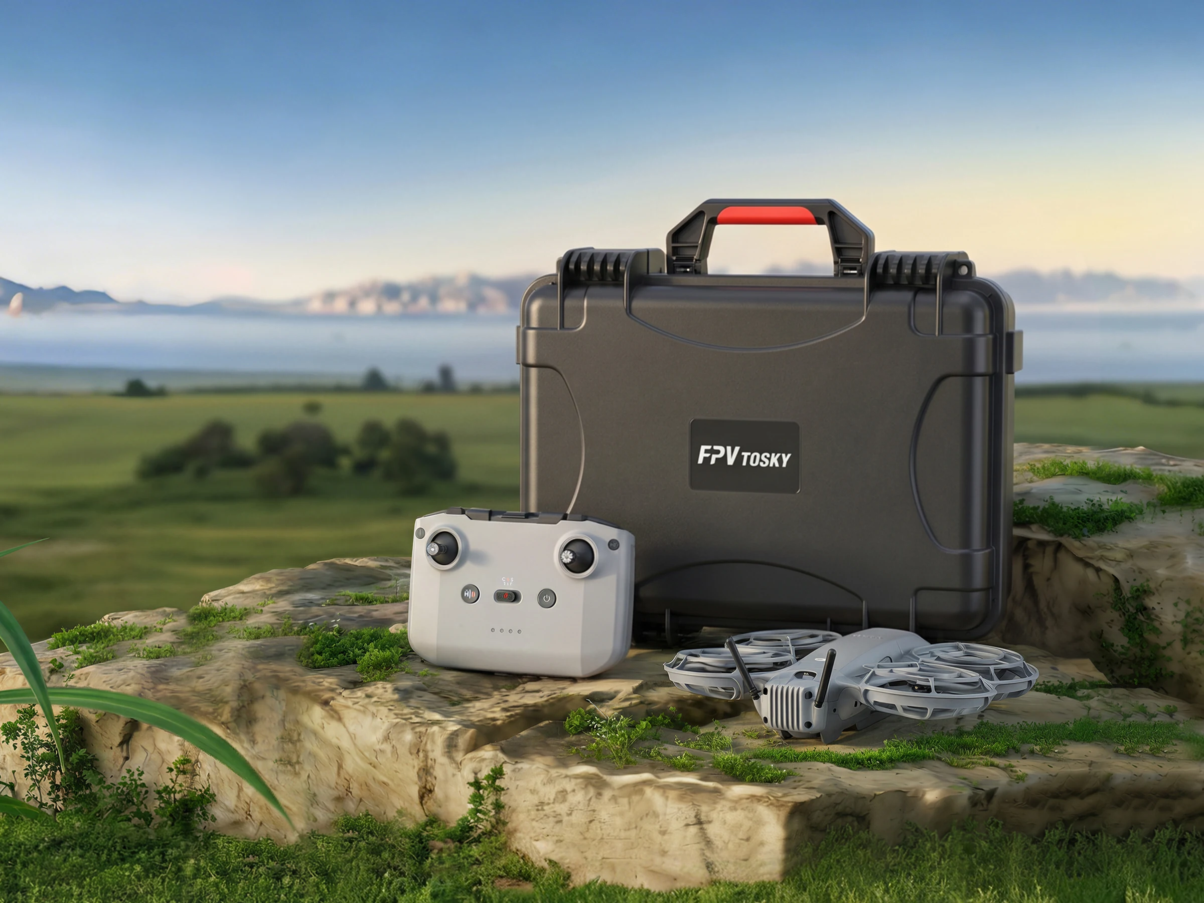 FPVtosky protective case and drone equipment ready for an outdoor flight