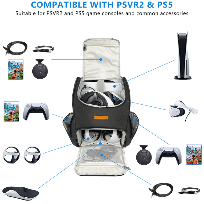 FPVtosky Backpack for PS5 Pro & PSVR2, 2-IN-1 Large Travel Bag for Playstation VR2 & PS 5/PS5 Slim/PS 5 Pro, Protective Storage Carrying Case Compatible with Playstation 5 & PS VR2 Gaming Accessories