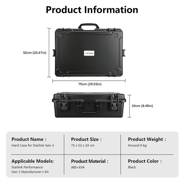Hard Case for Starlink Gen 3 Standard Kit (29.5"×20.5"×9.5"), Fits Entire Kit with Kickstand & Base - Waterproof Shockproof Travel Box with Custom Foam