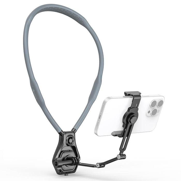 Hands-Free Neck Mount for Phone & Action Camera - Adjustable Neckband Holder for iPhone, Android, POV Vlog Recording with Secure QR Magnetic Base, Elastic Anti-Shake Chest Strap