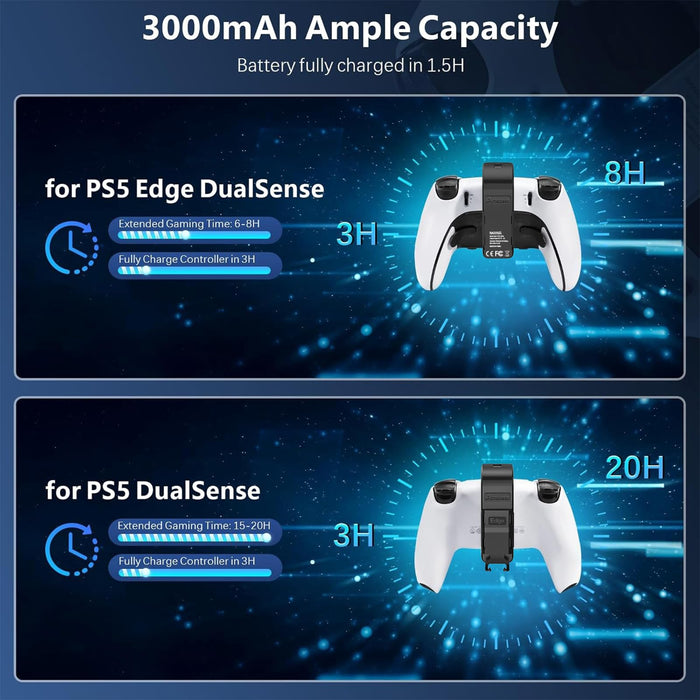 Battery Pack Compatible with PlayStation 5 DualSense Controller（Black）