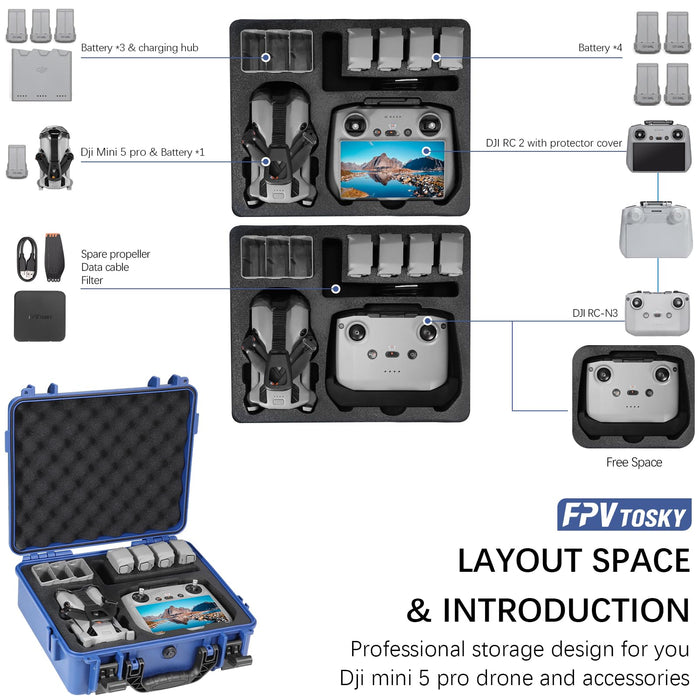 FPVtosky Waterproof  Hard Case for DJI Mini 5 Pro/Fly More Combo/Plus(4 colors)