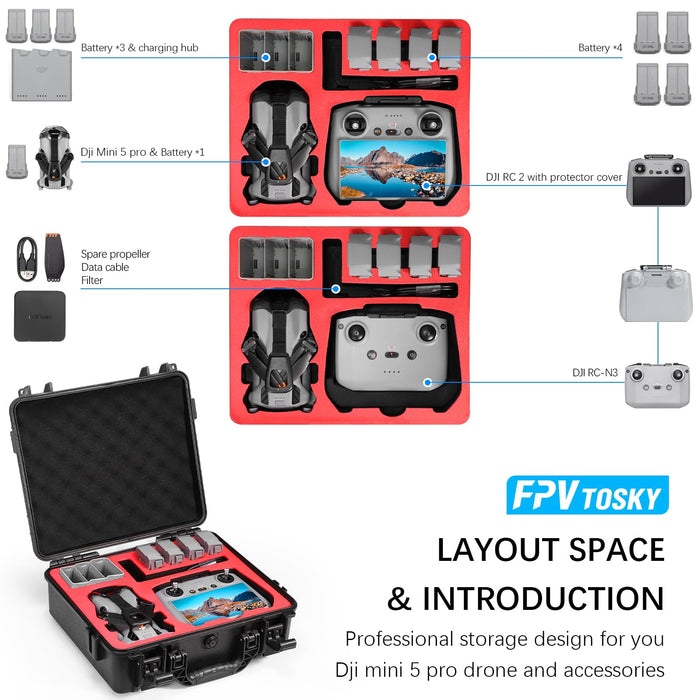 FPVtosky Waterproof  Hard Case for DJI Mini 5 Pro/Fly More Combo/Plus(4 colors)
