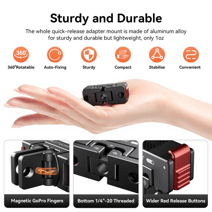 AMAZEAR Aluminum Alloy 360° Rotation Magnetic Quick-Release Mount for DJI OSMO Action 6 / Nano/Xtra Accessories