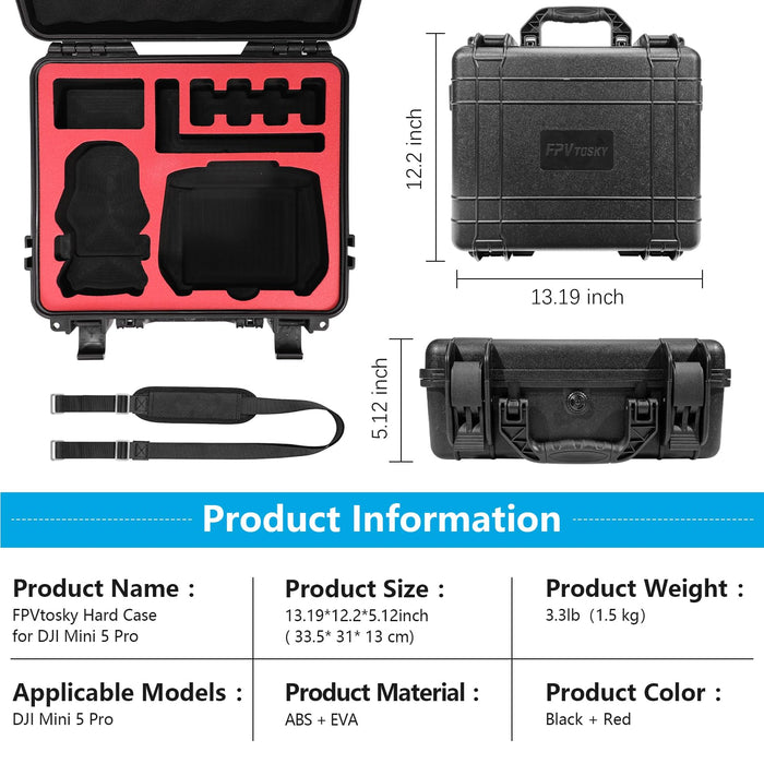 FPVtosky Hard Case for DJI Mini 5 Pro/Fly More Combo/Plus, Waterproof Carrying Case for Mavic Mini5 Pro RC 2 Accessories [ CASE ONLY ]