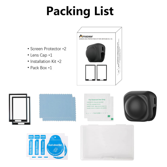 Screen Protector and Lens Cap Combo for Insta360 X5 (X4) Accessories