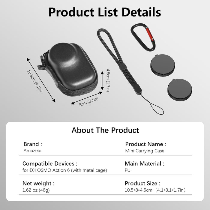 AMAZEAR Carry Case for DJI OSMO Action 6 Machine With Metal Cage
